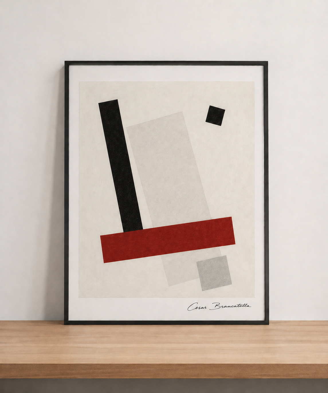 Abstract geometric art on neutral wall
