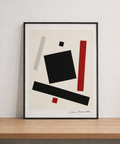 Abstract geometric art on wood shelf