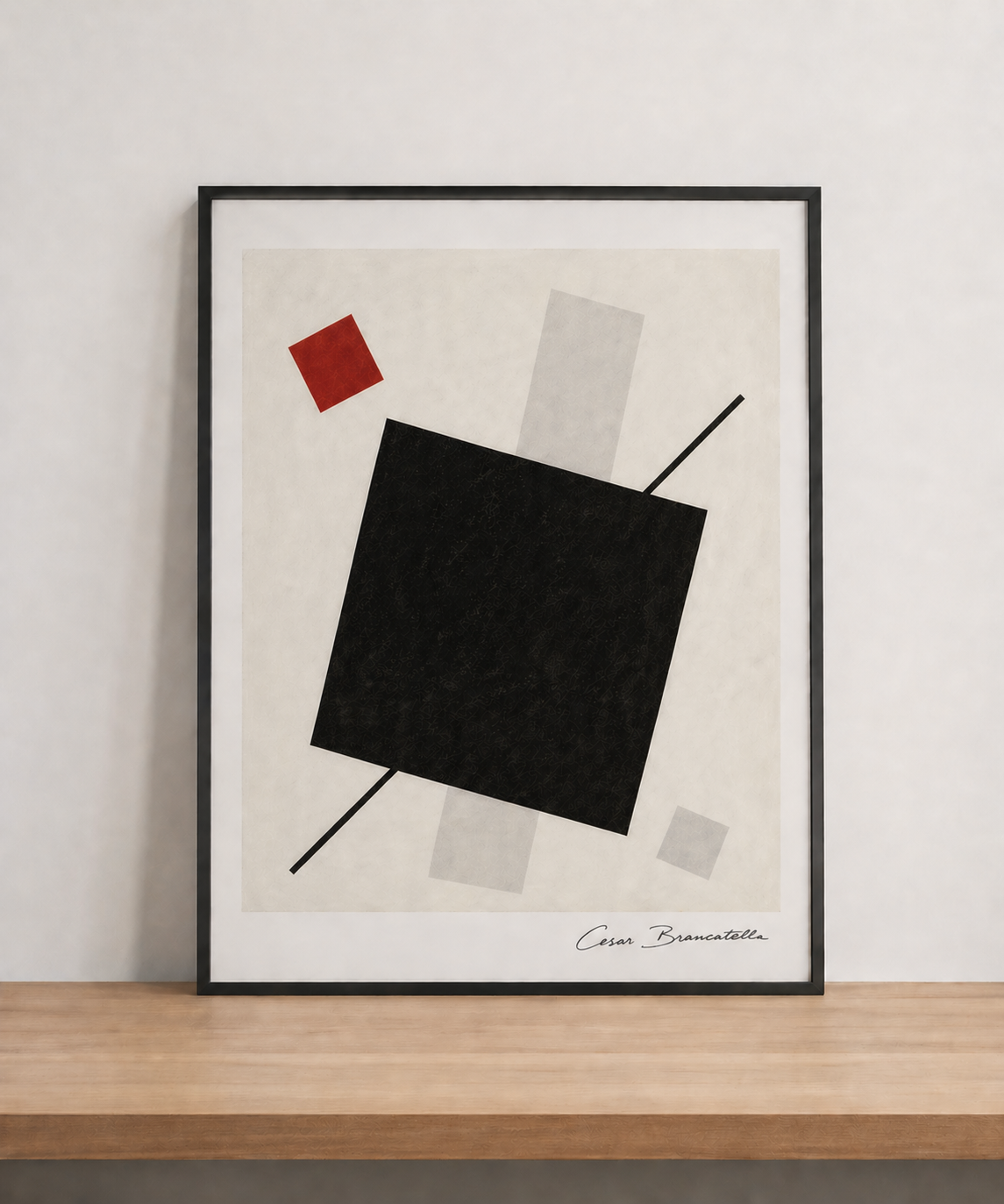 Abstract geometric art on wood surface