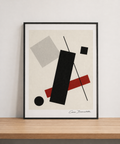 Minimalist abstract art on shelf