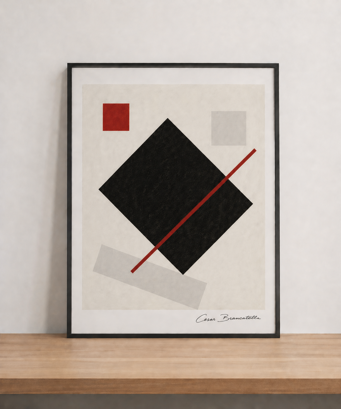 Minimalist abstract art on shelf (2)